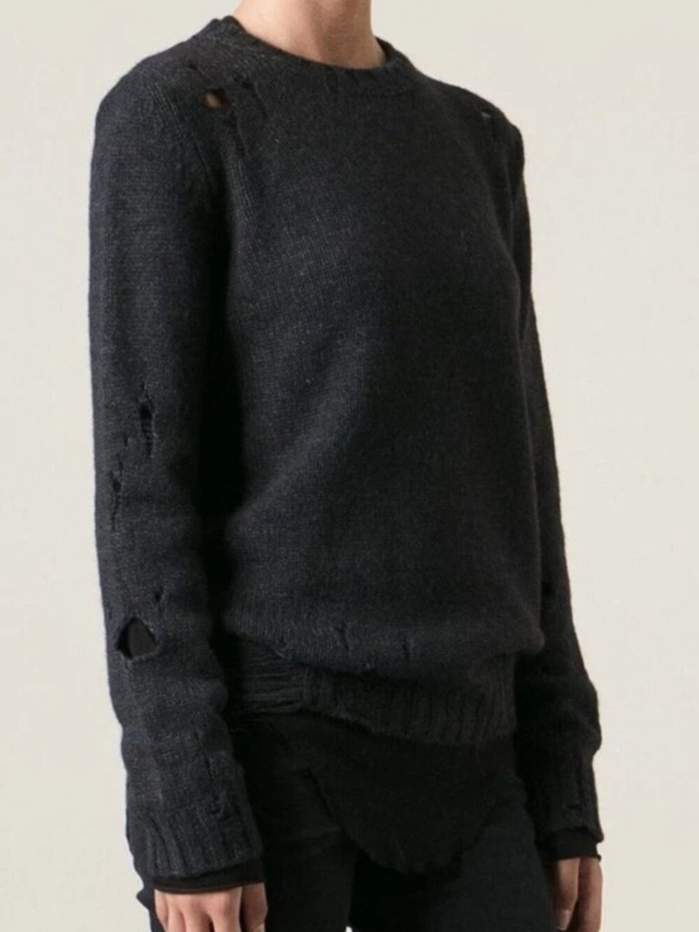 Diesel Distressed Dark Gray/Black Women's Alpaca Sweater